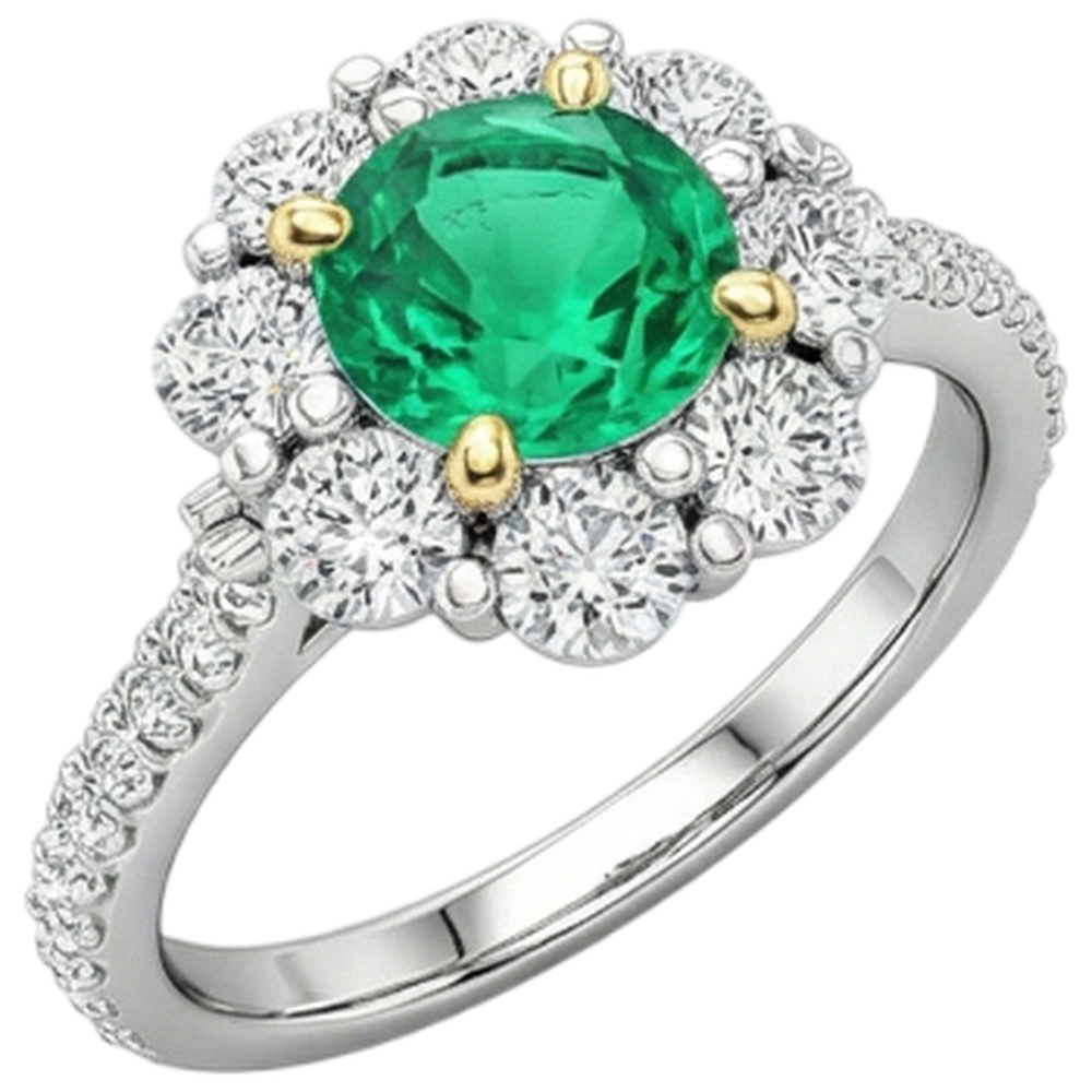 Round Cut Emerald ring in Two-Tone 14K Gold – profile view