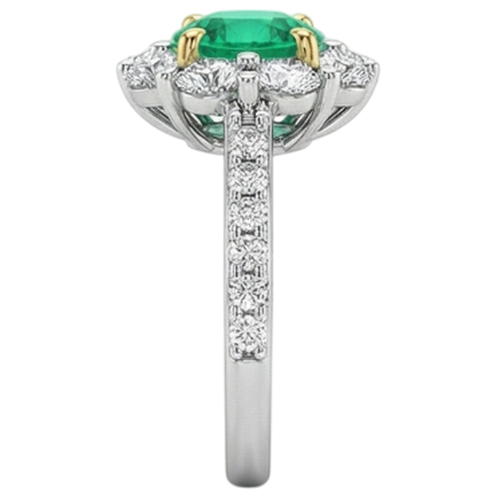 Gemstone Ring Two-Tone 14K Gold with Emerald – top view