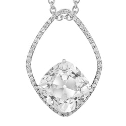 Cushion Cut Diamond Drop Pendant in 14K White Gold – 6.50 ct