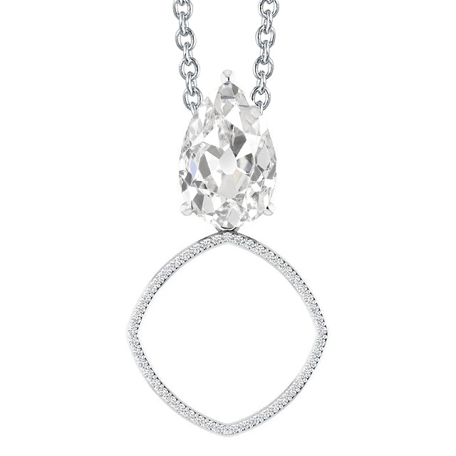 Fine Diamond Old Mine Cut Pendant Necklace in 14K White Gold – main view