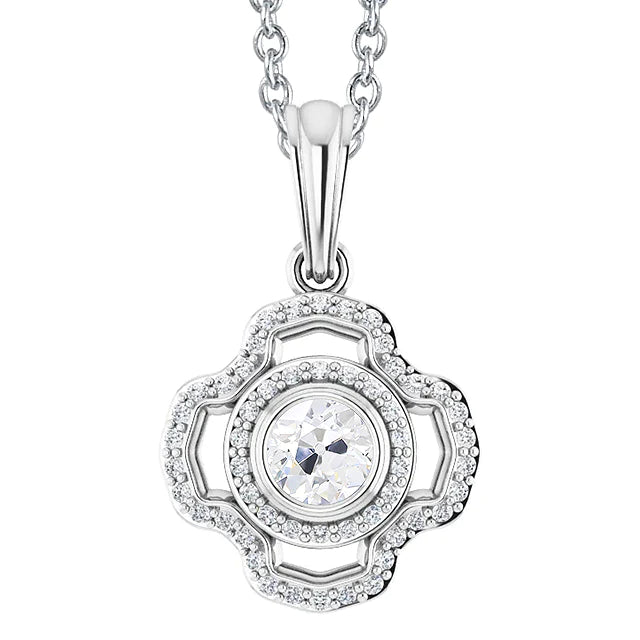 Gold 14K Round Old Mine Cut Halo Real Diamond Pendant Bezel Set 2.50 Carat