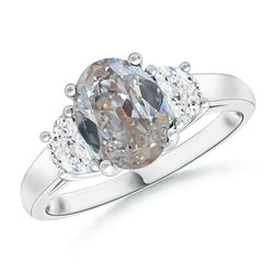 Gold 3 Stone Real Natural Earth Mined Diamond Ring Oval Cut Old Miner & Half Moons 4.50 Carats