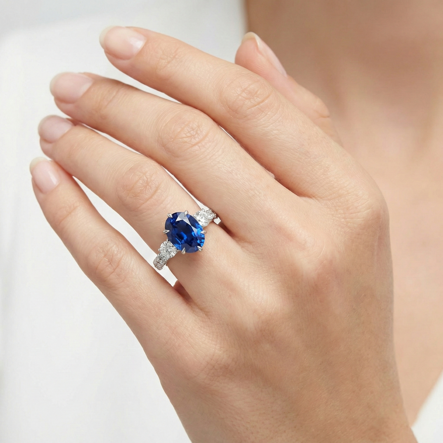 natural round sapphire 4.50ct ring with diamond accents