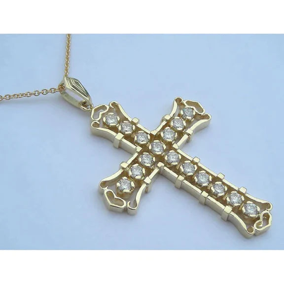 Gold Cross Necklace Natural Diamond