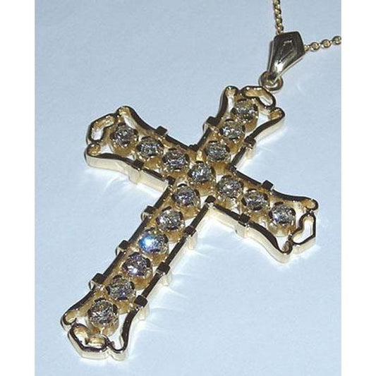 Gold Cross Necklace With Natural Diamond