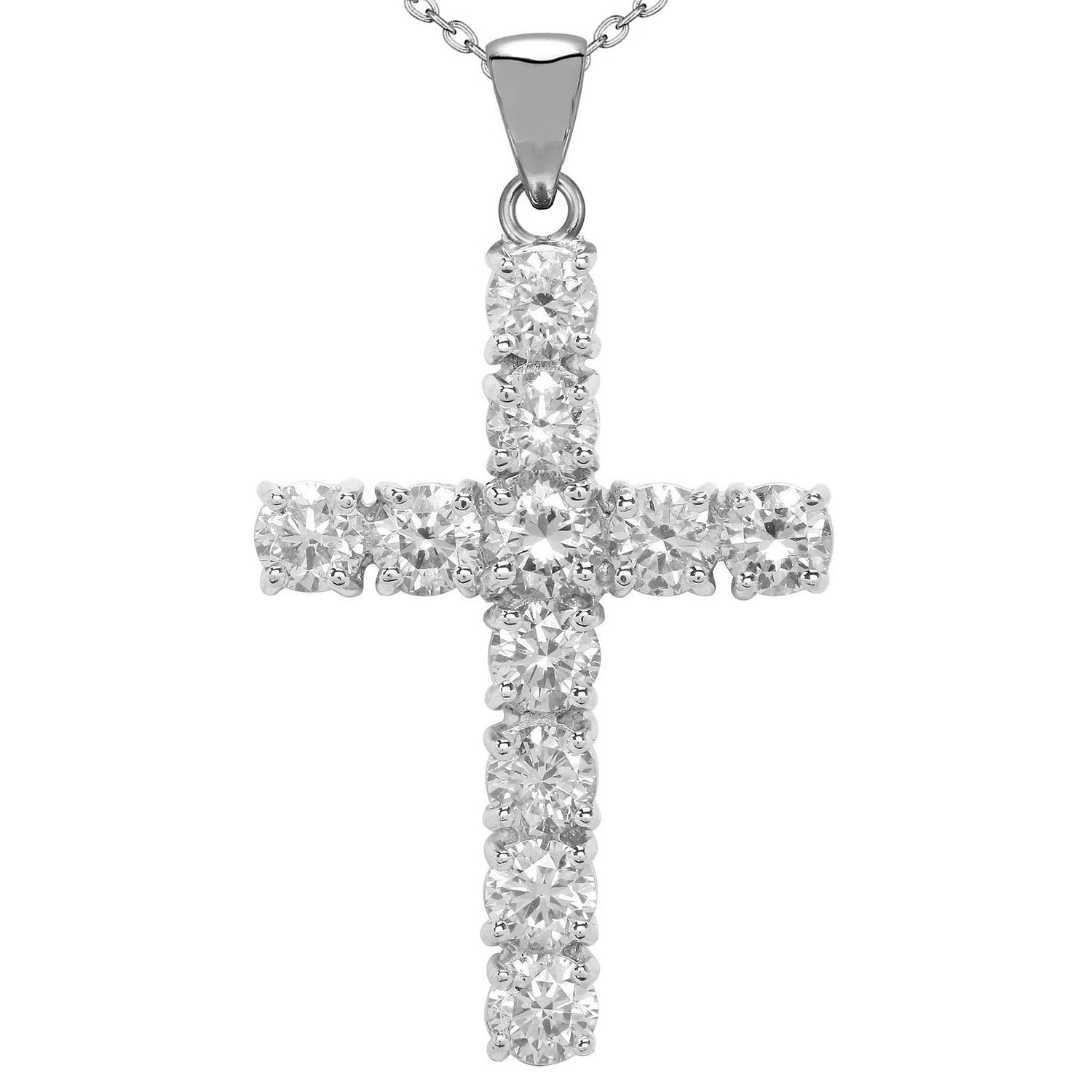 Gold Cross Round Real Diamond Pendant Necklace With Bail 5.75 Carats