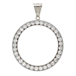 Gold Dollar Real Natural Earth Mined Diamond Bezel Pendant With Bail 3 Ct. (Coin not included)