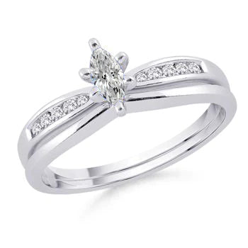 Gold Engagement Old European Marquise Real Diamond Ring Set 1.75 Carats