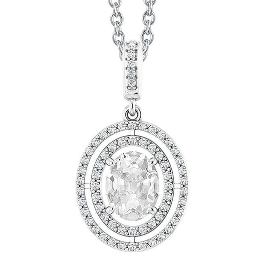 Gold Halo Natural Diamond Pendant Round & Oval Old Mine Cut 4 Carats