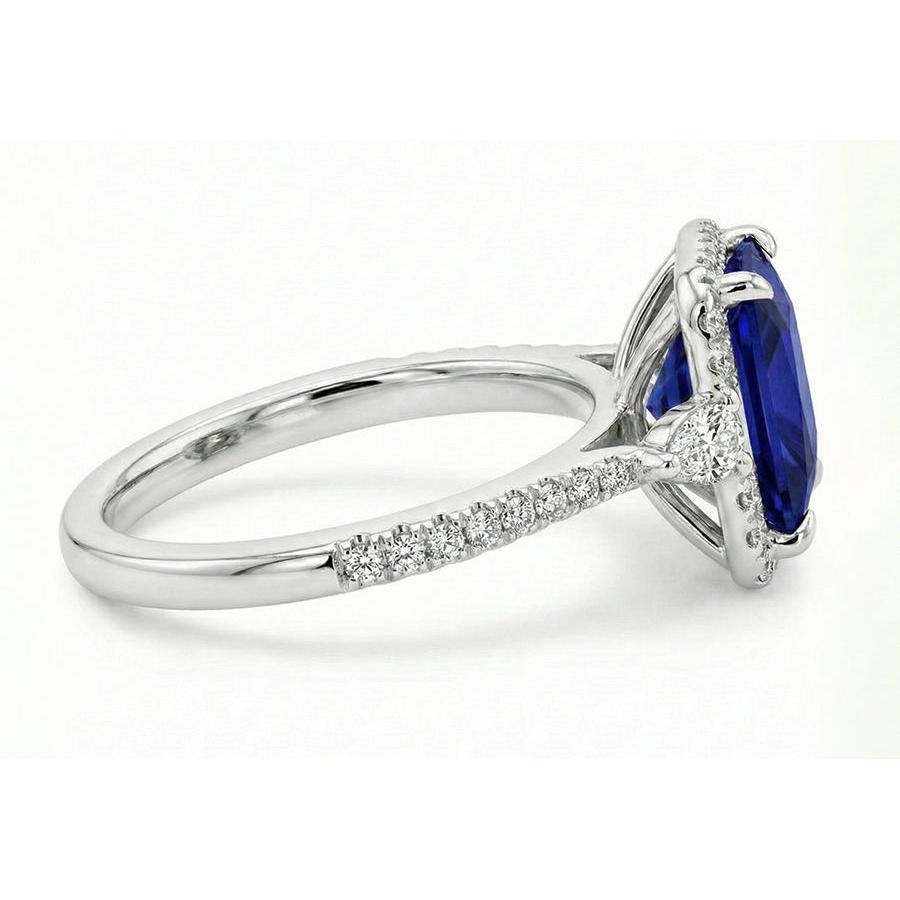 Gold Halo Natural Earth Mined Diamond ( Not Lab Grown ) Ring Princess Blue Sapphire With Accents 6.25 Carats