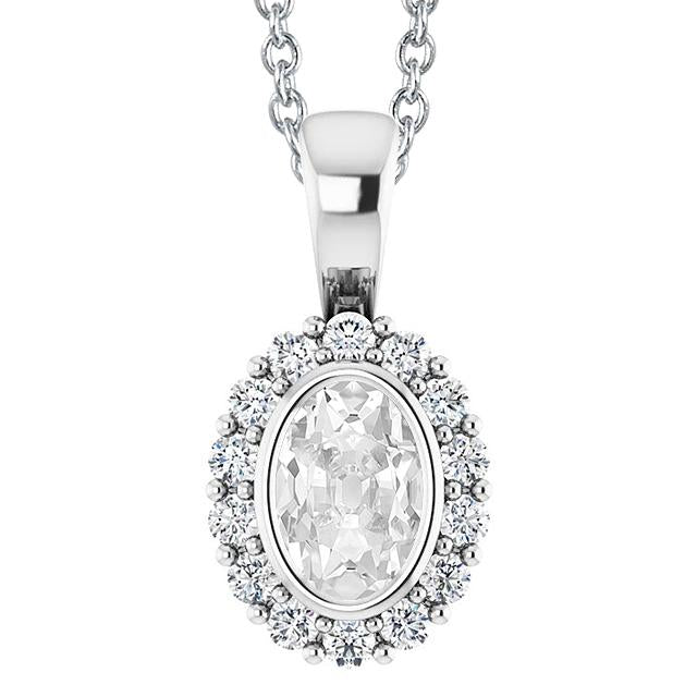 Gold Halo Real Diamond Pendant Bezel Set Oval Old Miner 5.50 Carats