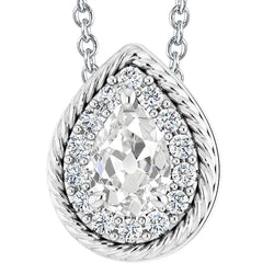 Gold Halo Real Diamond Pendant & Chain Pear Old Miner 6.50 Carats