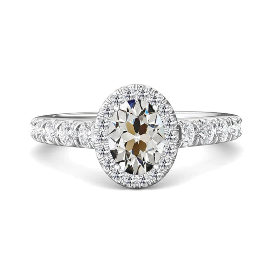 Gold Halo Ring Oval Old Mine Cut Natural Diamond Jewelry 6.50 Carats