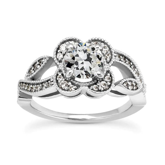 Gold Halo Ring Round Old Miner Genuine Diamond Split Shank 3.50 Carats