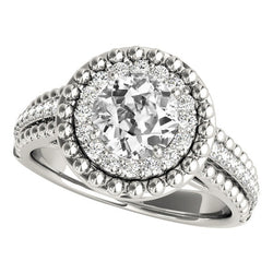 Gold Halo Round Real Old European Natural Earth Mined Diamond Ring Beaded Style 5 Carats