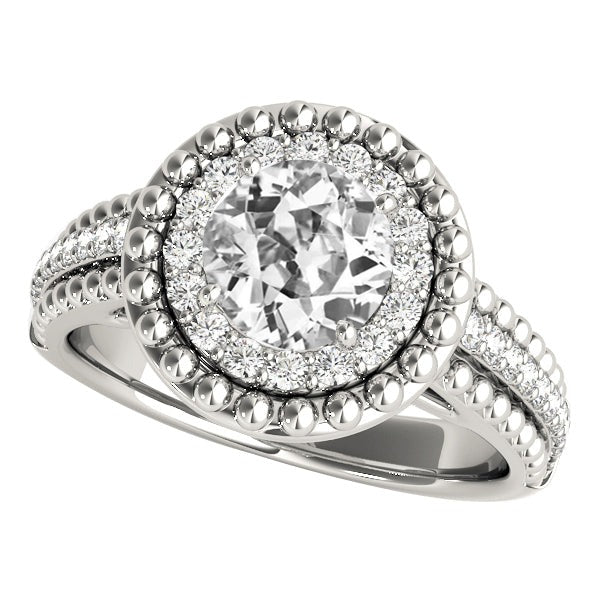 Gold Halo Round Real Old European Diamond Ring Beaded Style 5 Carats
