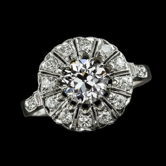 Gold Halo Wedding Ring Round Genuine Diamond Old European 3.25 Carats
