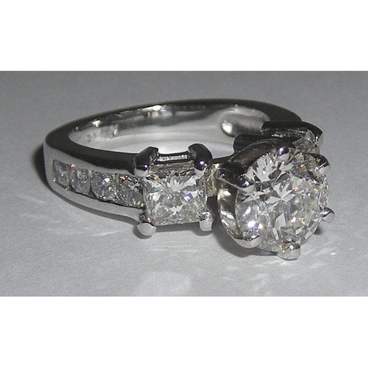 Gold High Quality Three Stone Real Diamond 4.01 Ct. Engagement Ring - Three Stone Ring-harrychadent.ca