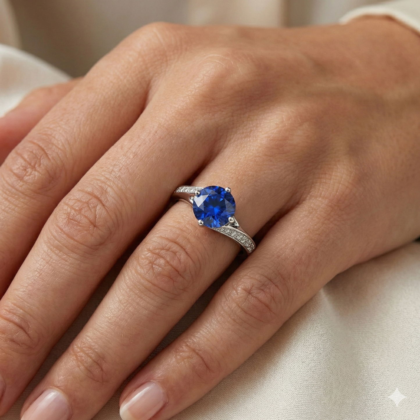 natural round sapphire 3ct ring with diamond accents