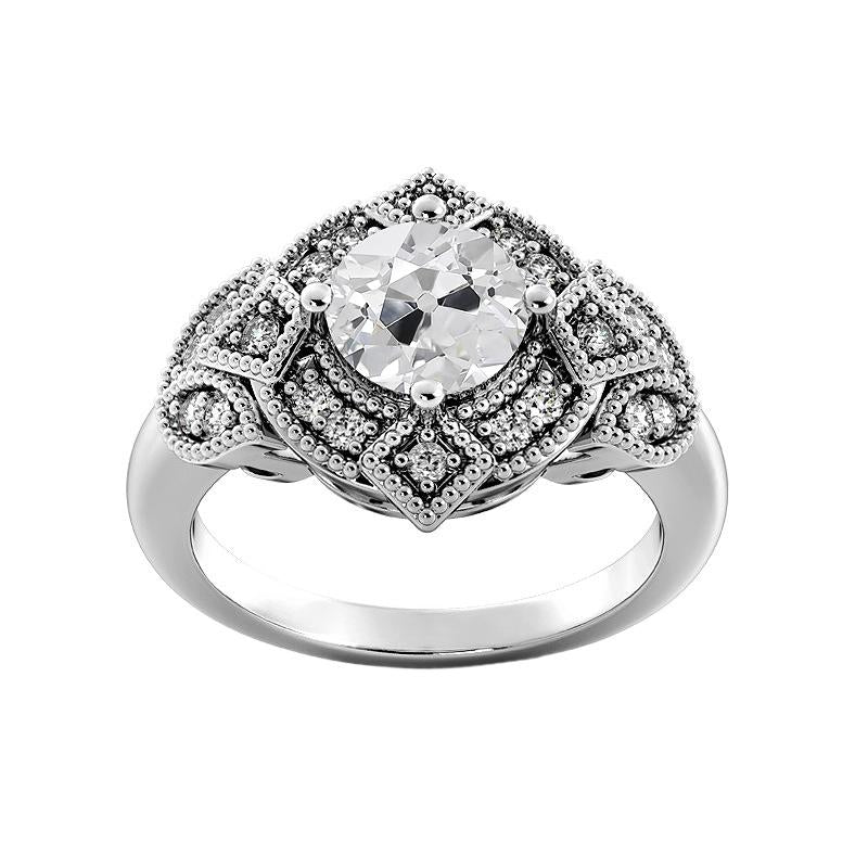 Gold Old Cut Round Real Diamond Wedding Ring Milgrain Shank 3 Carats