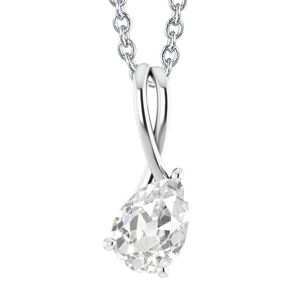 Gold Pear Old Cut Genuine Diamond Slide Pendant 2.50 Carats Prong Set