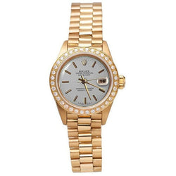 Gold Presidential Rolex Watch White Stick Dial Diamond Bezel Dj