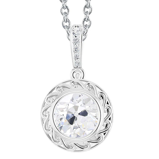 Gold Real Diamond Pendant Round Old Cut With Bail Bezel Set 2.50 Carats