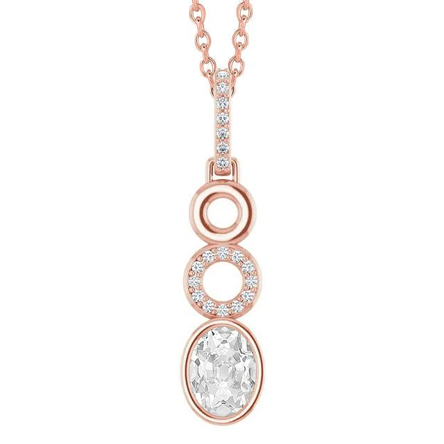 Gold Real Diamond Pendant Round & Oval Old Cut 2.50 Carats Bezel Set