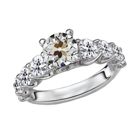 Gold Round Old Cut Genuine Diamond Ring Shared Prong 8 Carats