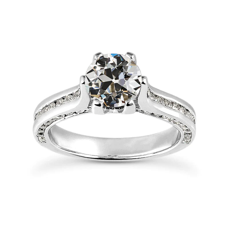 Gold Round Old Cut Real Diamond Ring 6 Prong Channel Set 4.50 Carats