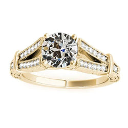 Gold Round Old European Genuine Natural Earth Mined Diamond Ring Split Shank 4 Carats