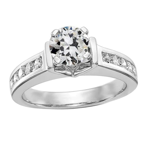 Gold Round Old Mine Cut Genuine Diamond Ring Prong Channel Set 2.75 Carats