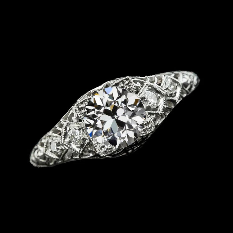 Gold Round Old Miner Genuine Diamond Ring Antique Style 2.50 Carats Filigree