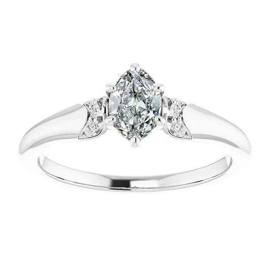 Gold Round & Marquise Old Cut Genuine Diamond Ring 6 Prong Set 1.50 Carats