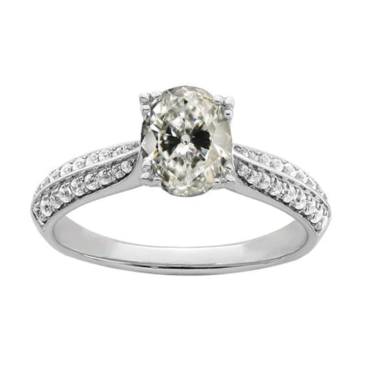Gold Round & Oval Old Mine Cut Real Diamond Anniversary Ring 4 Carats