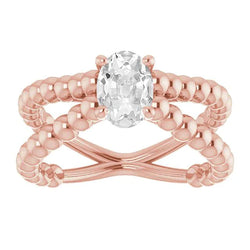 Gold Solitaire Ring Old Mine Cut Natural Earth Mined Diamond Beaded Style 3 Carats