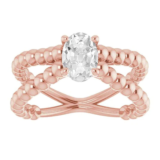 Gold Solitaire Ring Old Mine Cut Natural Diamond Beaded Style 3 Carats