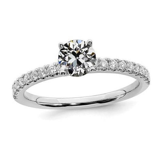 Gold Solitaire Ring With Accents Round Old Mine Cut Genuine Diamond 3 Carats