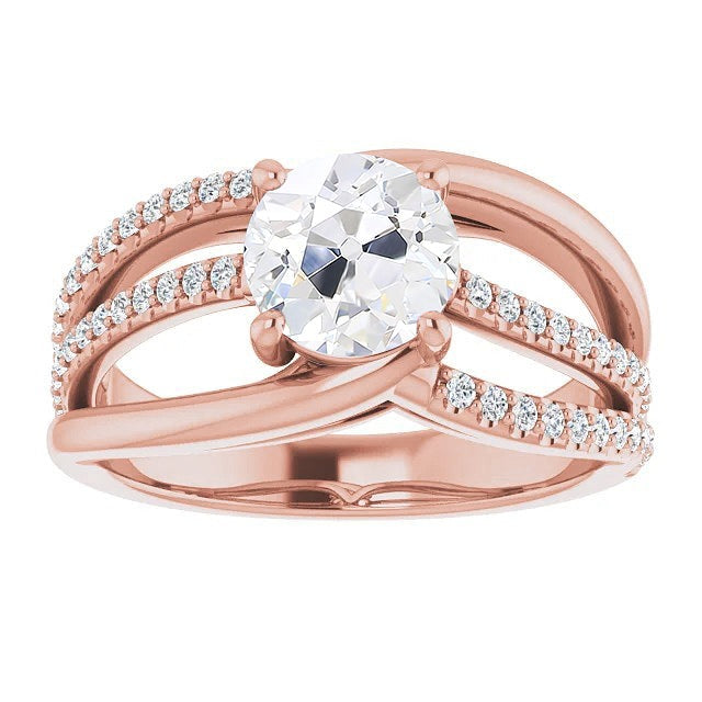 Gold Wedding Ring Real Old Cut Round Diamonds 4 Carats 14K Rose Gold