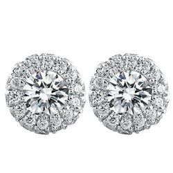 Gorgeous 3.40 Carats Round Cut Halo Real Natural Earth Mined Diamond Ladies Stud Earrings