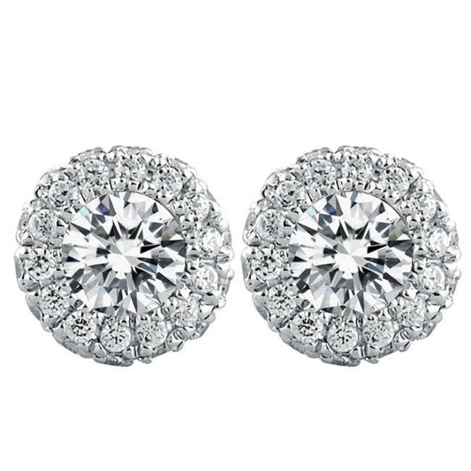 Gorgeous 3.40 Carats Round Cut Halo Real Diamond Ladies Stud Earrings