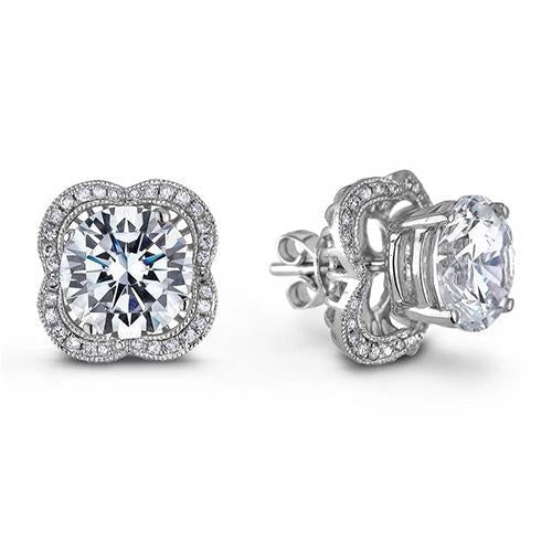 Gorgeous 3.64 Carats Round Genuine Diamond Women Stud Halo Earring White Gold