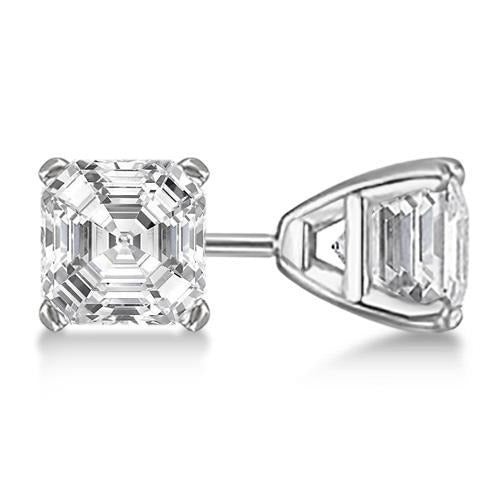 Gorgeous Asscher Cut Real Diamond Stud Earrings 2 Carats White Gold 14K - Stud Earrings-harrychadent.ca