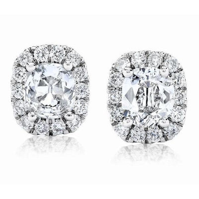 Gorgeous Cushion And Round Cut 5.50 Carats Real Diamond Halo Stud Earrings