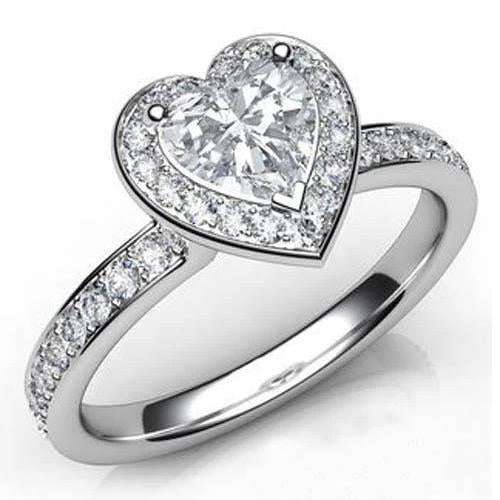 Gorgeous Heart Cut With Round Real Diamond Halo Ring 6.10 Carats White Gold Jewelry