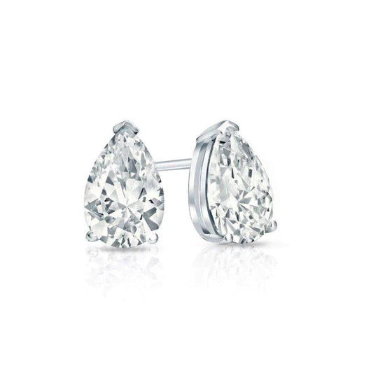 Gorgeous Pear 2 Carats Solitaire Real Diamond Stud Earrings White Gold 14K