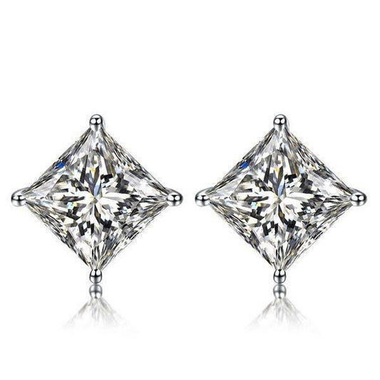 Gorgeous Princess Cut Real Diamond Stud Earring Women Gold Jewelry 3 Ct. - Stud Earrings-harrychadent.ca