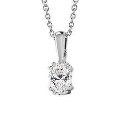 Gorgeous Prong Set Oval Cut Real Diamond Necklace Pendant Solid Gold 14K