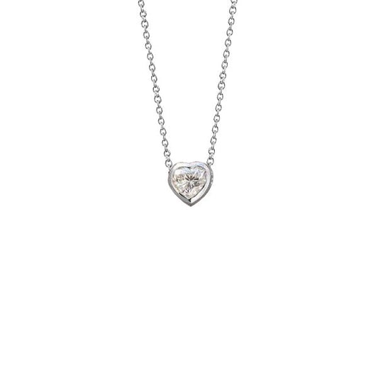 Gorgeous Real Heart Cut Diamond Necklace Pendant Solid Gold White 1 Ct.