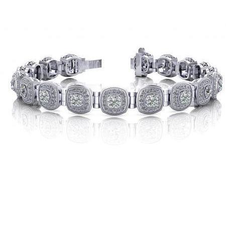 Gorgeous Round Cut 10.50 Carats Real Diamonds Link Bracelet White Gold 14K